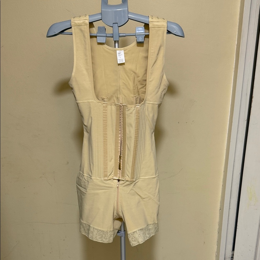 Beige Full-Body Shapewear Bodysuit with Front Zip